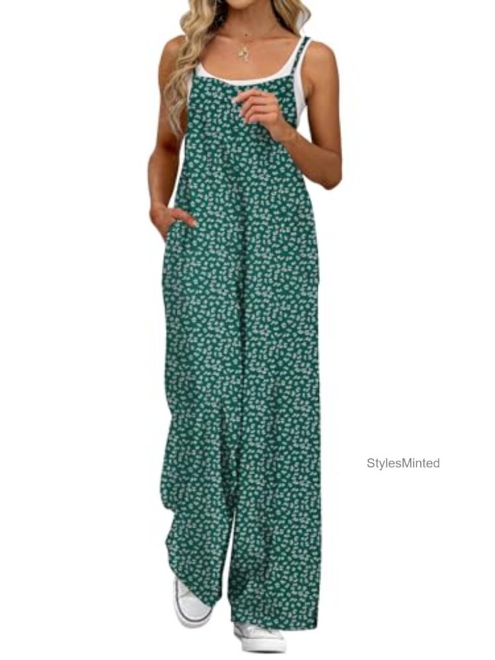 Women's Wide Leg Overalls Jumpsuit Adjustable Spaghetti Strap Pockets
